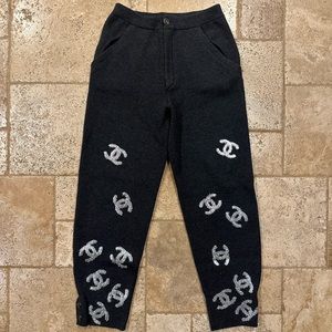 Chanel Grey Cashmere Glitter CC Logo Unisex Pants
